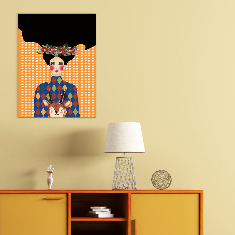 Illustratie undercover meid canvas print woonkamer mode muur kunst in pastelkleur