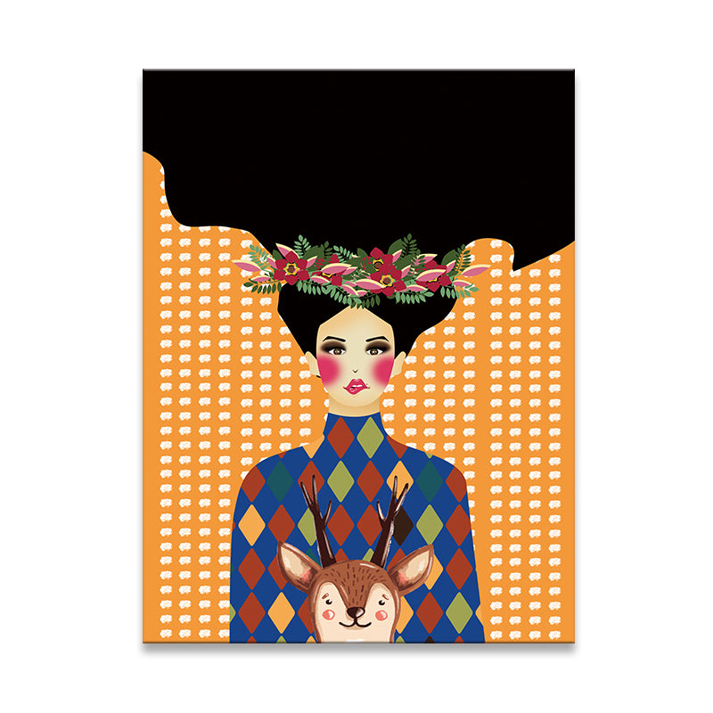 Illustration Undercover Maid Canvas Print Living Room Fashion Wall Art in Pastel Color Clearhalo 'Arts' 'Canvas Art' 1783144