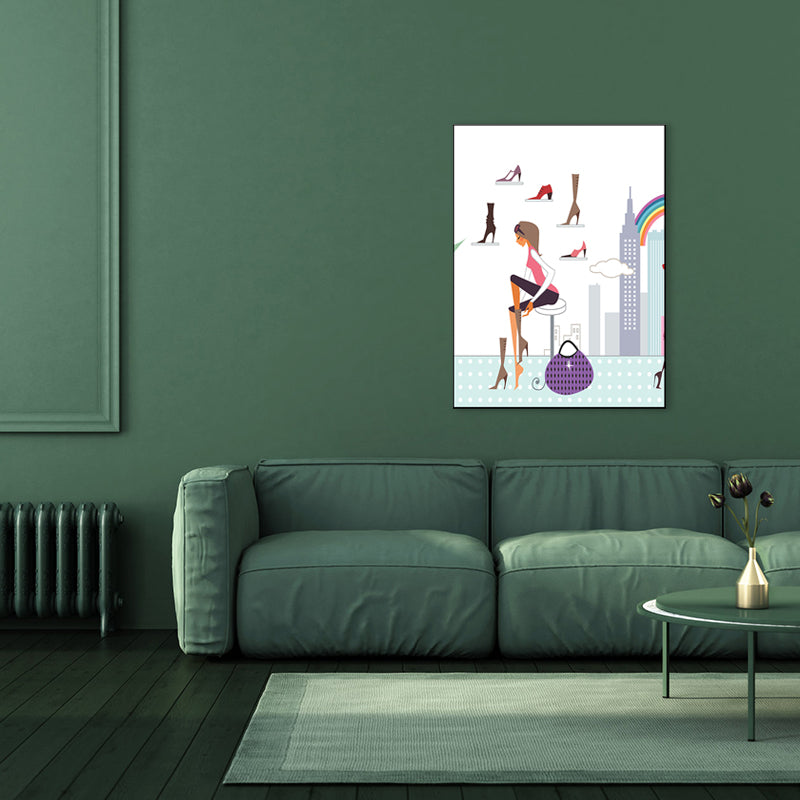 Nordic Urban Women Canvas Print Pastel Color Textured Wall Decor for Living Room