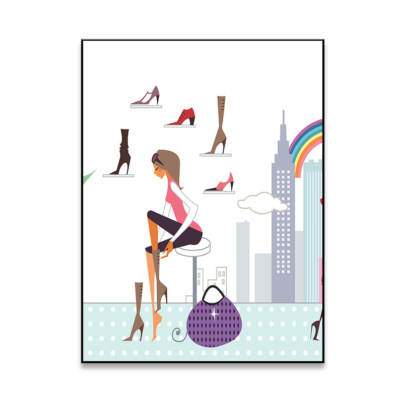 Nordic Urban Women Canvas Print Pastel Color Textured Wall Decor for Living Room Clearhalo 'Arts' 'Canvas Art' 1783148