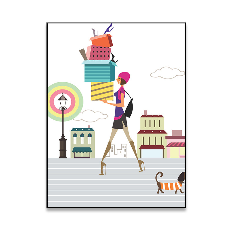 Nordic Urban Women Canvas Print Pastel Color Textured Wall Decor for Living Room Clearhalo 'Arts' 'Canvas Art' 1783155