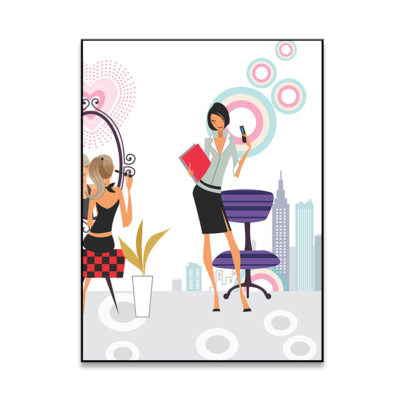 Nordic Urban Women Canvas Print Pastel Color Textured Wall Decor for Living Room Clearhalo 'Arts' 'Canvas Art' 1783159