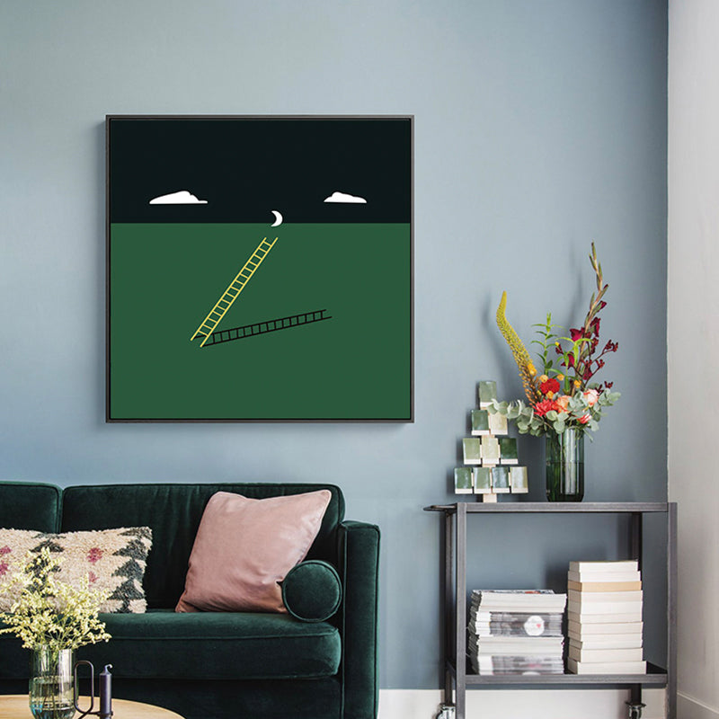 Green Minimalism Wall Art Illustration Scenery Canvas Print for House Interior, Multiple Sizes Dark Green Clearhalo 'Arts' 'Canvas Art' 1783168