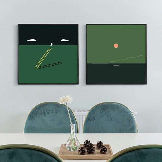Groen minimalisme muur kunst illustratie landschap canvas print voor huis interieur, meerdere maten