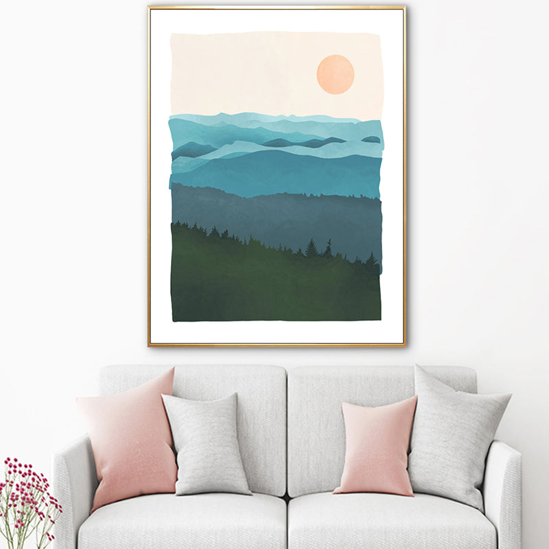 Nordic Scenery Mountain Landscape Canvas Pastel Color Textured Wall Art for Living Room Blue Clearhalo 'Arts' 'Canvas Art' 1783178