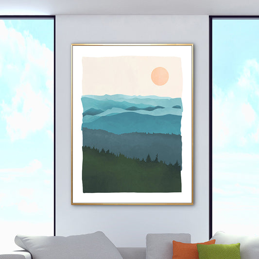 Paisaje nórdico de montaña lienzo pastel color arte de pared texturizado para sala de estar