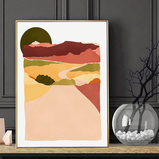 Nordic Scenery Mountain Landscape Canvas Pastel Color Textured Wall Art for Living Room Pink