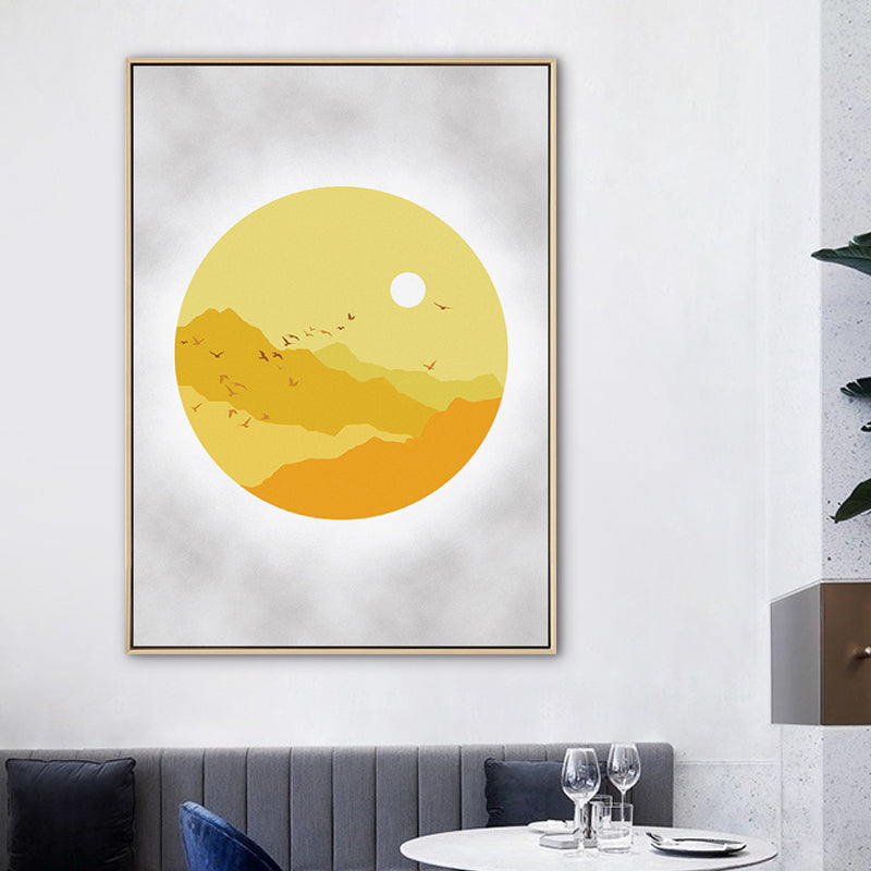 Sunset Mountain Canvas House Interior Scenery Drawing Art Print in Yellow for Decor Yellow Clearhalo 'Arts' 'Canvas Art' 1783193
