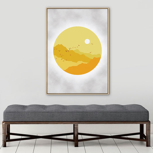 Sunset Mountain Canvas House Interior Scenery Drawing Art Print in Yellow for Decor Clearhalo 'Arts' 'Canvas Art' 1783194