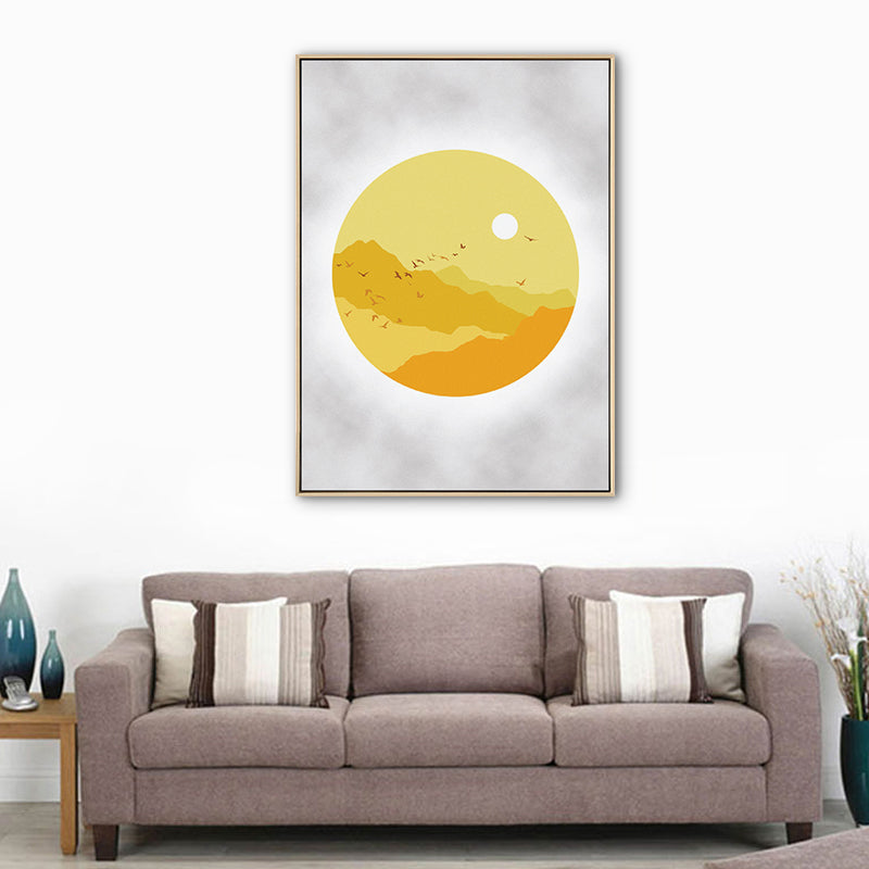 Sunset Mountain Canvas House Interior Scenery Drawing Art Print in Yellow for Decor Clearhalo 'Arts' 'Canvas Art' 1783195