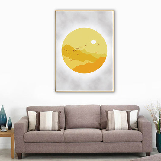 Sunset Mountain Canvas House Interior Scenery Drawing Art Print in Yellow for Decor Clearhalo 'Arts' 'Canvas Art' 1783195