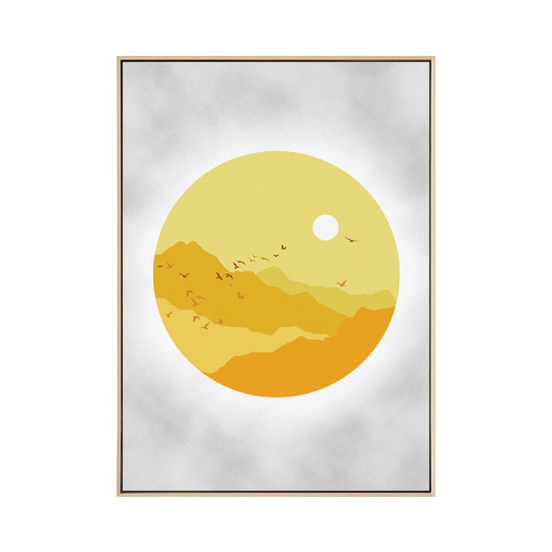 Sunset Mountain Canvas House Interior Scenery Drawing Art Print in Yellow for Decor Clearhalo 'Arts' 'Canvas Art' 1783196