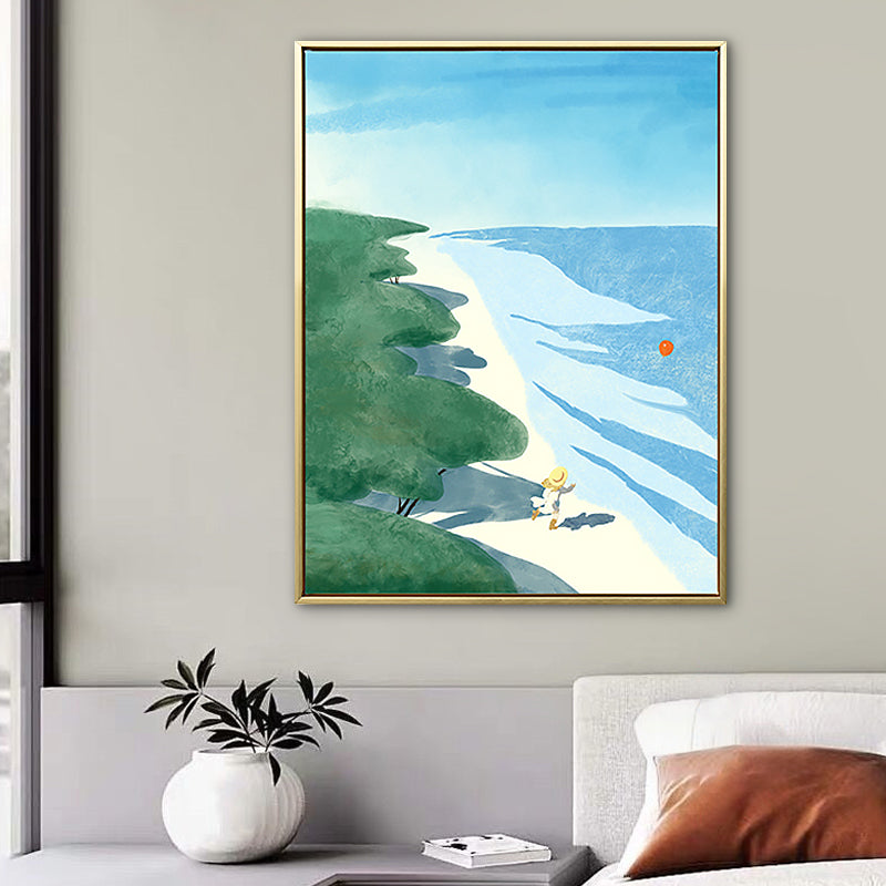 Beach Wall Art Decor Tropical Picturesque Seascape Canvas in Blue and Green for Bedroom Blue Clearhalo 'Art Gallery' 'Canvas Art' 'Coastal Art Gallery' 'Nautical' Arts' 1783199