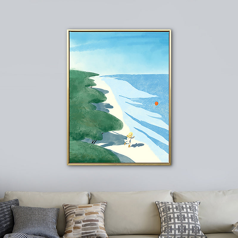 Beach Wall Art Decor Tropical Picturesque Seascape Canvas in Blue and Green for Bedroom Clearhalo 'Art Gallery' 'Canvas Art' 'Coastal Art Gallery' 'Nautical' Arts' 1783200