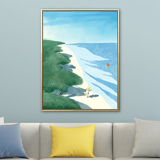 Beach Wall Art Decor Tropical Picturesque Seascape Canvas in Blue and Green for Bedroom Clearhalo 'Art Gallery' 'Canvas Art' 'Coastal Art Gallery' 'Nautical' Arts' 1783201