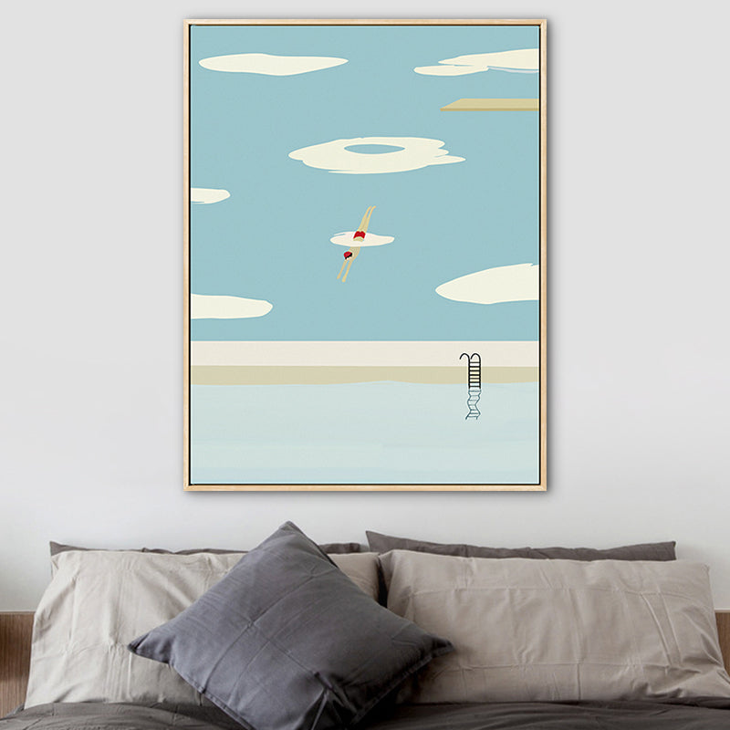 Pastel Swimming Pool Wall Art Sports Nordic Textured Canvas Print for Living Room