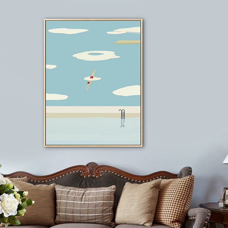 Pastel Swimming Pool Wall Art Sports Nordic Textured Canvas Print for Living Room Clearhalo 'Arts' 'Canvas Art' 1783214