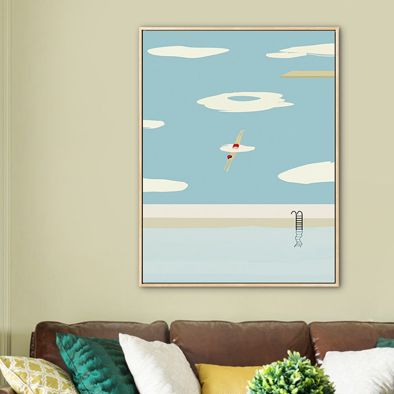 Pastel Swimming Pool Wall Art Sports Nordic Textured Canvas Print for Living Room