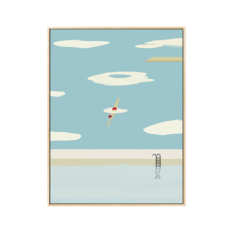 Pastel Swimming Pool Wall Art Sports Nordic Textured Canvas Print for Living Room Clearhalo 'Arts' 'Canvas Art' 1783216