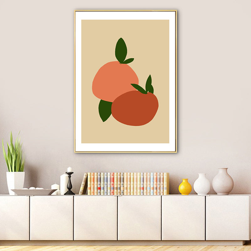 Illustrazione tela nordica arte murale con motivo a frutta in arancione su beige per casa