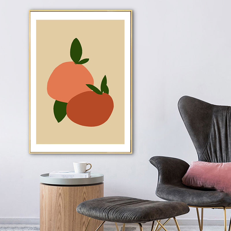 Illustratie Noordse canvas muurkunst met fruitpatroon in oranje op beige voor thuis