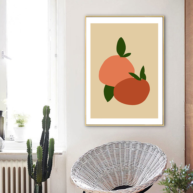 Ilustración Arte de pared de lona nórdica con patrón de frutas en naranja en beige para hogar