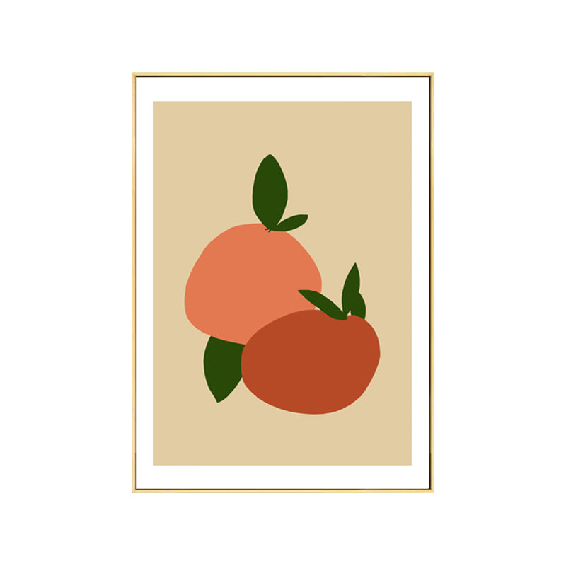 Illustration Nordic Canvas Wall Art with Fruits Pattern in Orange on Beige for Home