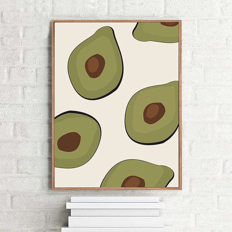 Green Illustration Avocado Canvas Print Fruit Nordic Textured Wall Art for Girls Room Green Clearhalo 'Arts' 'Canvas Art' 1783231