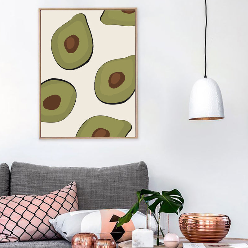 Green Illustration Avocado Canvas Print Fruit Nordic Textured Wall Art for Girls Room Clearhalo 'Arts' 'Canvas Art' 1783232