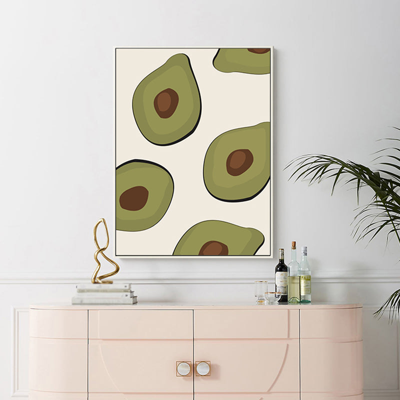 Groene illustratie Avocado canvas print fruit Noordse textureerde muurkunst voor meisjeskamer