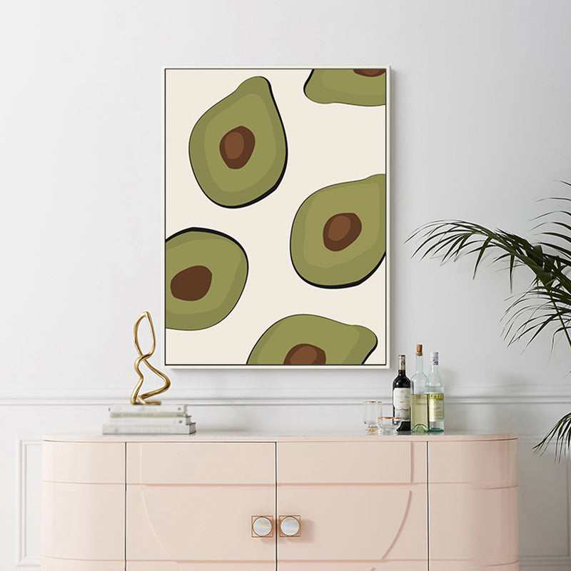 Green Illustration Avocado Canvas Print Fruit Nordic Textured Wall Art for Girls Room Clearhalo 'Arts' 'Canvas Art' 1783233