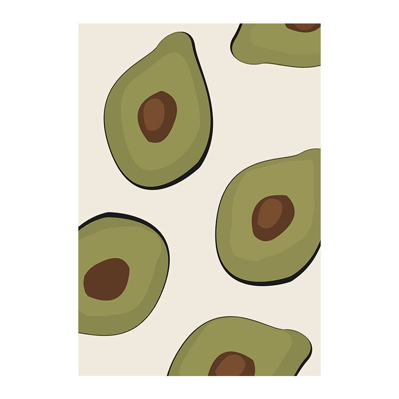 Green Illustration Avocado Canvas Print Fruit Nordic Textured Wall Art for Girls Room Clearhalo 'Arts' 'Canvas Art' 1783234