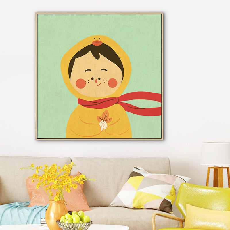 Kids Winter Clothing Wall Art Canvas Textured Soft Color Wall Decor for Kindergarten Yellow Clearhalo 'Art Gallery' 'Canvas Art' 'Kids' Arts' 1783245