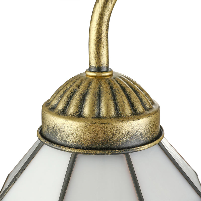 Vintage Style Grid Dome Wall Sconce 1 Bulb Art Glass Wall Lamp with Curved Arm in Blue for Bathroom Clearhalo 'Industrial' 'Middle century wall lights' 'Tiffany wall lights' 'Tiffany' 'Wall Lamps & Sconces' 'Wall Lights' Lighting' 178325