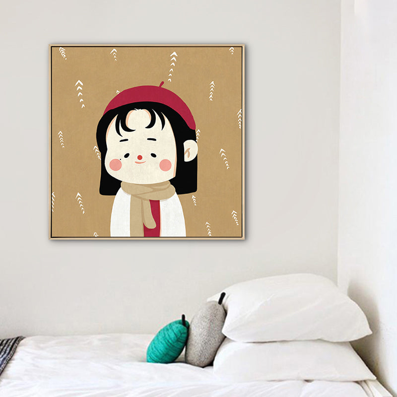 Kids Winter Clothing Wall Art Canvas Textured Soft Color Wall Decor for Kindergarten Brown Clearhalo 'Art Gallery' 'Canvas Art' 'Kids' Arts' 1783256