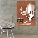 Brown Traditional Art Print Illustration Housewife and Her Dog Drawing Canvas for Home Brown Clearhalo 'Art Gallery' 'Canvas Art' 'Traditional' Arts' 1783275