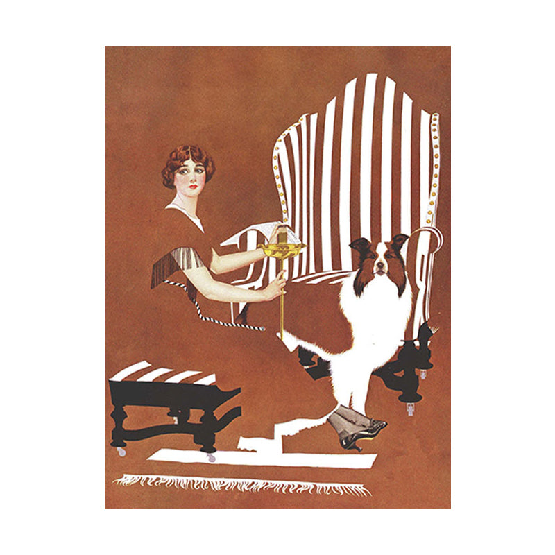 Brown Traditional Art Print Illustration Housewife and Her Dog Drawing Canvas for Home Clearhalo 'Art Gallery' 'Canvas Art' 'Traditional' Arts' 1783278
