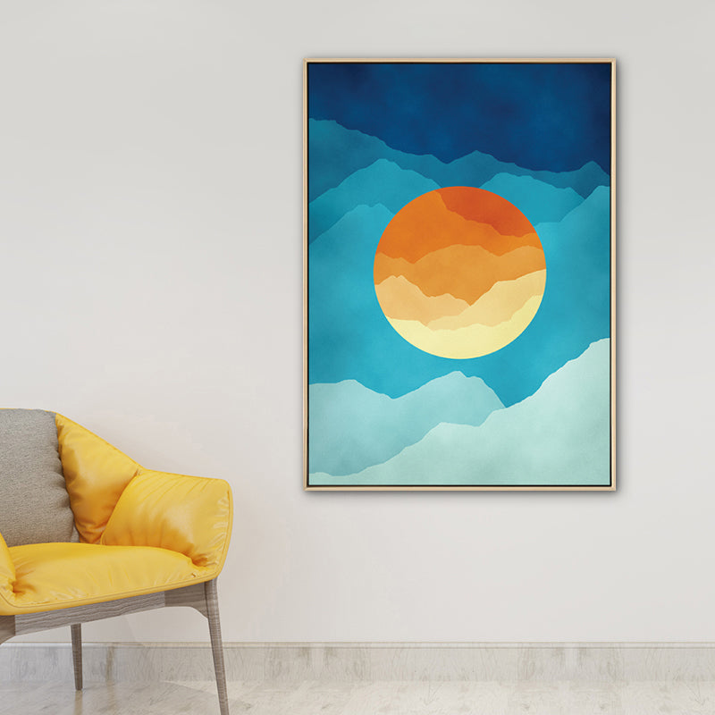 Cloudy Full Moon Night Canvas Kids Style Textured Bedroom Wall Art Decor in Soft Color Blue Clearhalo 'Art Gallery' 'Canvas Art' 'Kids' Arts' 1783282