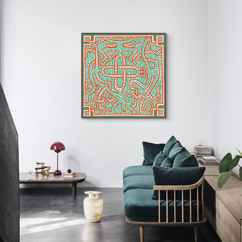 Novelty Maze Linework Wall Art Boys Bedroom Abstract Canvas Print in Green and Orange Clearhalo 'Arts' 'Canvas Art' 1783300