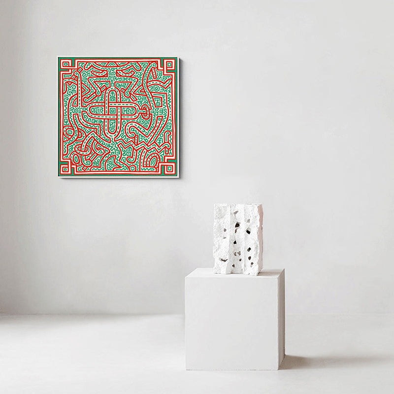 Novelty Maze Linework Wall Art Boys Bedroom Abstract Canvas Print in Green and Orange Clearhalo 'Arts' 'Canvas Art' 1783301
