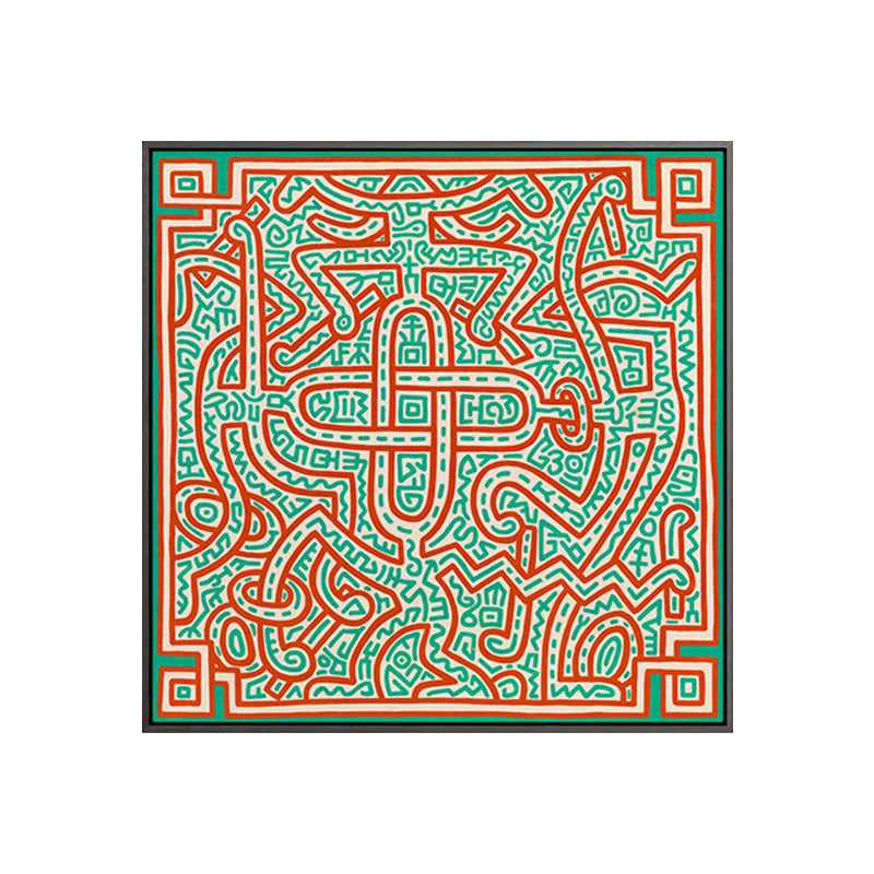 Nuova Maze Linework Wall Art Boys Camera da letto Abstract Tela Stampa in verde e arancione