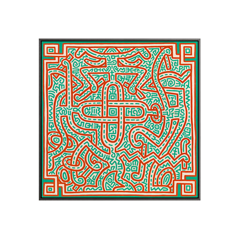 Novelty Maze Linework Wall Art Boys Bedroom Abstract Canvas Print in Green and Orange Clearhalo 'Arts' 'Canvas Art' 1783302
