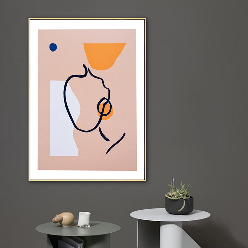 Soft Color Face Outline Canvas Print Abstract Drawing Nordic Living Room Wall Art Decor Pink Clearhalo 'Arts' 'Canvas Art' 1783306