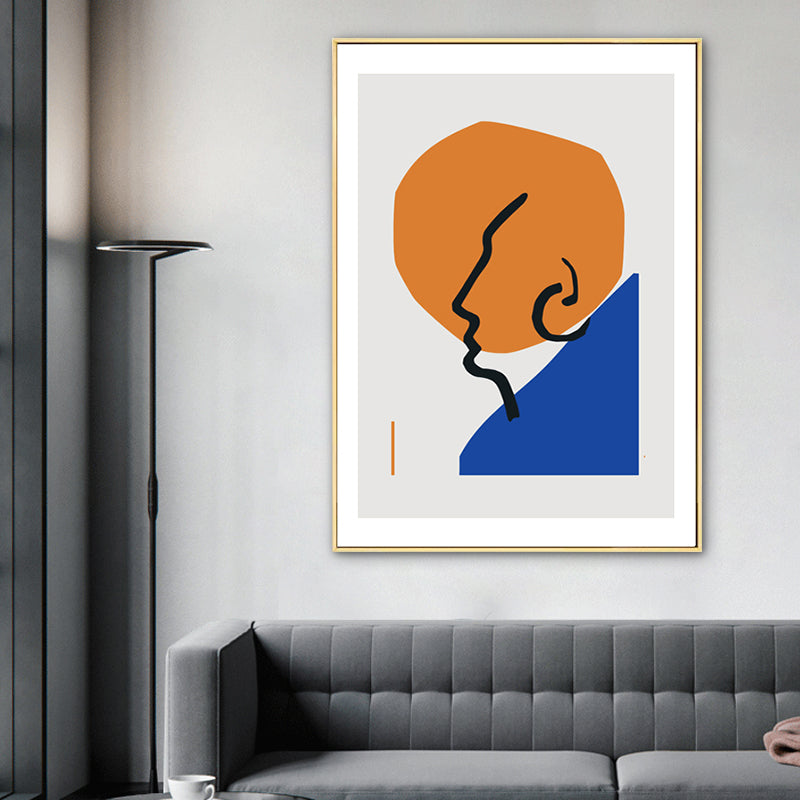 Soft Color Face Outline Canvas Print Abstract Drawing Nordic Living Room Wall Art Decor Orange Clearhalo 'Arts' 'Canvas Art' 1783313