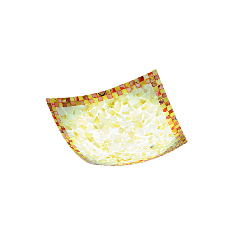 Beige/White/Light Gray Shell Curved Square Ceiling Mount Light Tiffany Mosaic 12"/16" W LED Ceiling Lamp for Corridor Clearhalo 'Ceiling Lights' 'Chandeliers' 'Close To Ceiling Lights' 'Close to ceiling' 'Glass shade' 'Glass' 'Semi-flushmount' 'Tiffany close to ceiling' 'Tiffany' Lighting' 178338