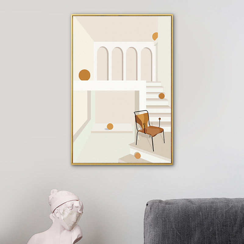 House Interior View Wall Art Living Room Architecture Drawing Canvas in Soft Color for Decor White Clearhalo 'Arts' 'Canvas Art' 1783401