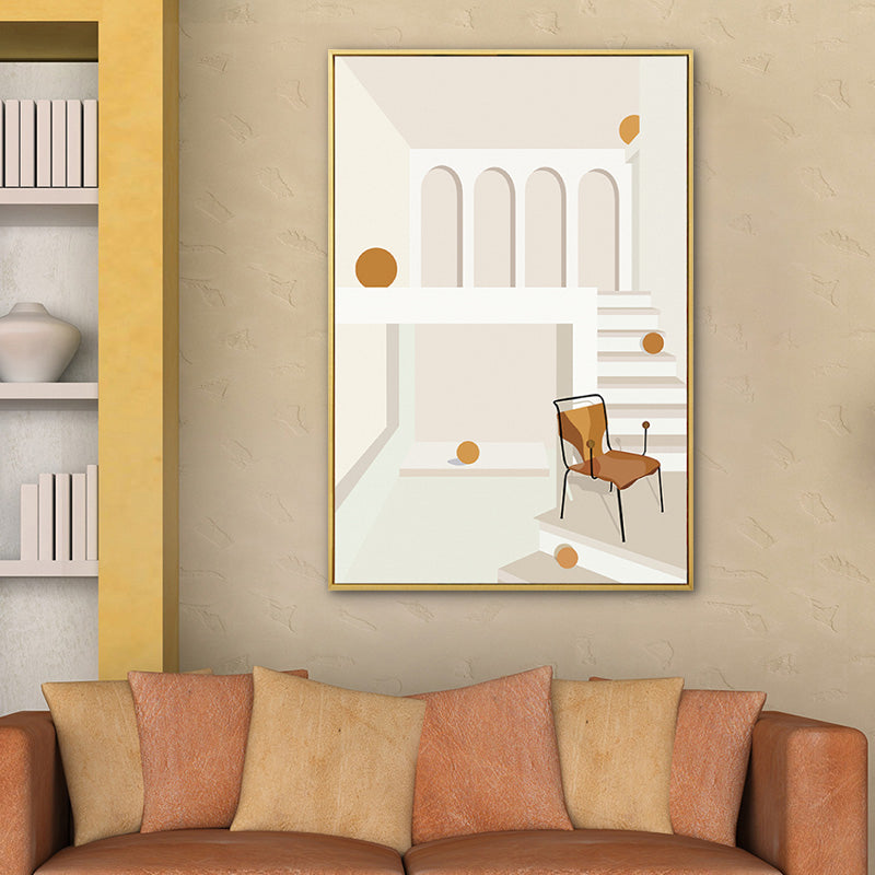 House Interior View Wall Art Living Room Architecture Drawing Canvas in Soft Color for Decor Clearhalo 'Arts' 'Canvas Art' 1783403