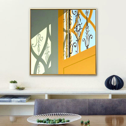 Yellow Door and Shadow Canvas Architecture Nordic Textured Wall Art Print for Home Yellow Clearhalo 'Arts' 'Canvas Art' 1783405