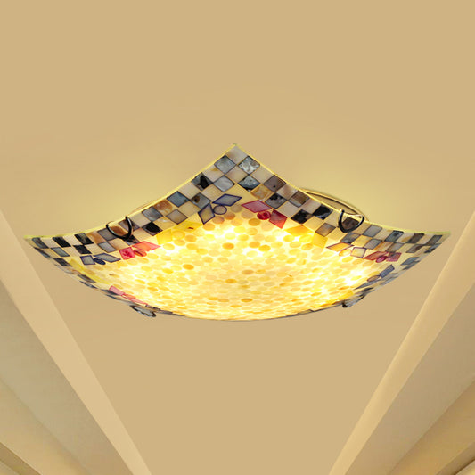Beige/White/Light Gray Shell Curved Square Ceiling Mount Light Tiffany Mosaic 12"/16" W LED Ceiling Lamp for Corridor Light Gray 12" Clearhalo 'Ceiling Lights' 'Chandeliers' 'Close To Ceiling Lights' 'Close to ceiling' 'Glass shade' 'Glass' 'Semi-flushmount' 'Tiffany close to ceiling' 'Tiffany' Lighting' 178340