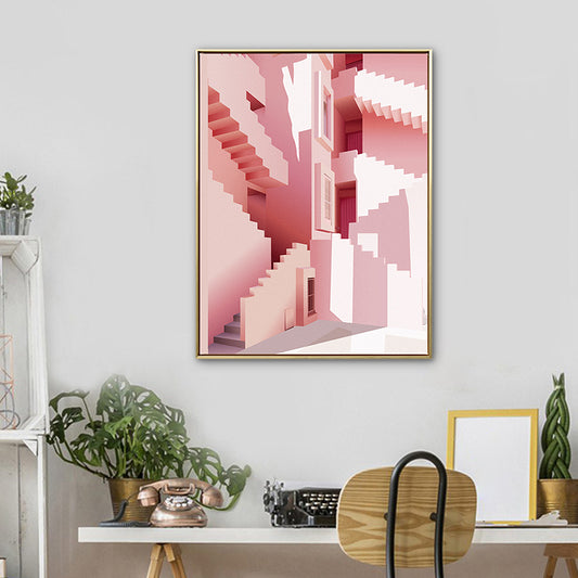 Pastel Color Nordic Canvas Art Illustration Architecture Wall Decor for Sitting Room Clearhalo 'Arts' 'Canvas Art' 1783420